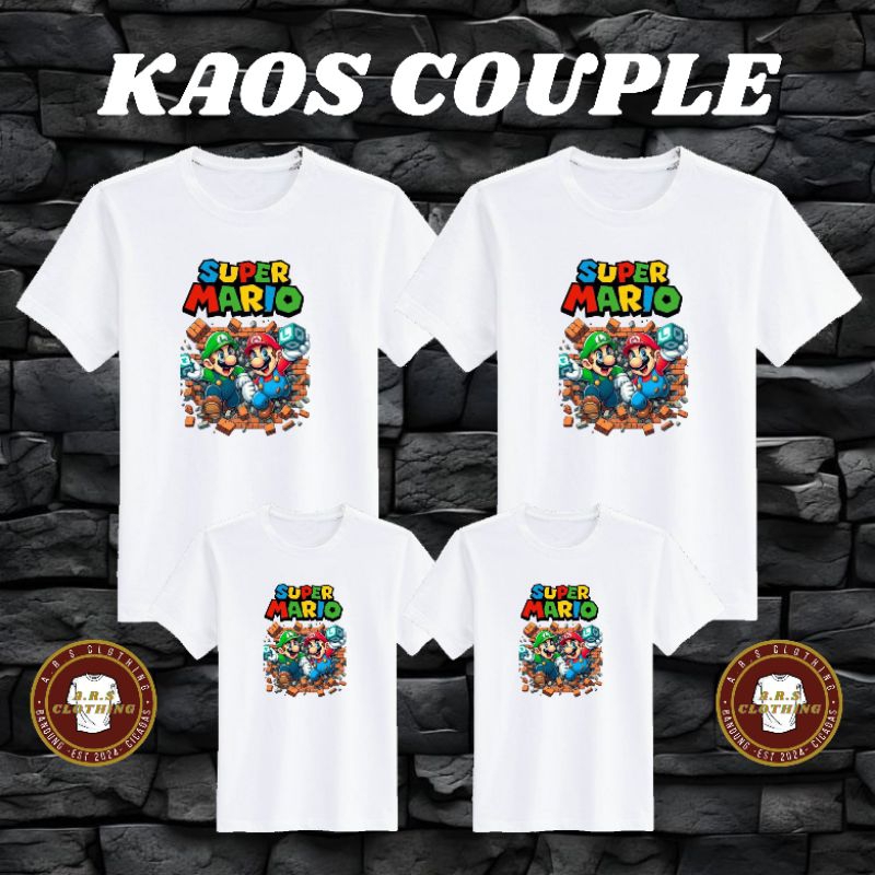 KAOS COUPLE KELUARGA - BAJU MARIO BROS - KAOS SUPER MARIO - MOTIF SUPER MARIO BROS