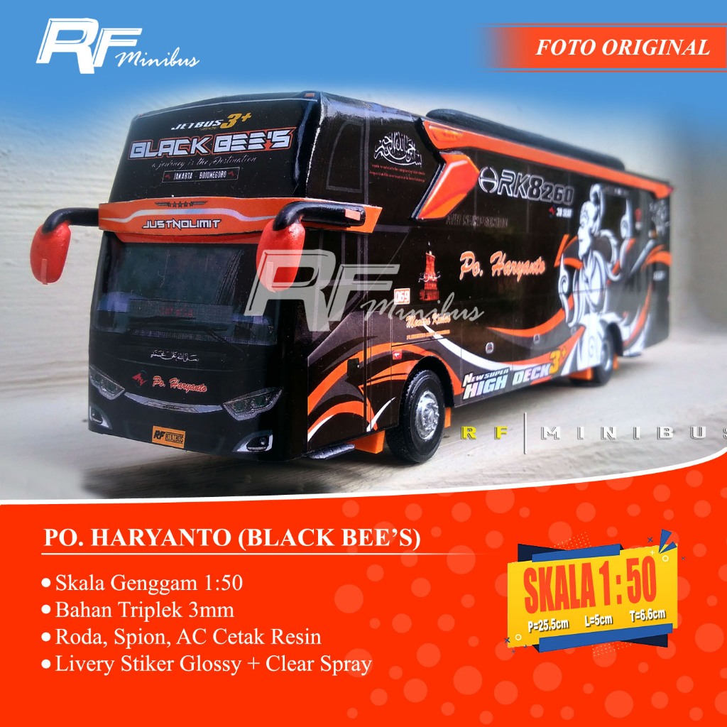 Miniatur Bus Po. Haryanto (Black Bee"s) Skala 1:50