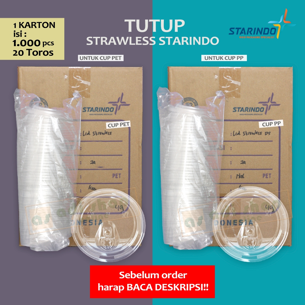 Gyouzi - Strawless Lid PET & PP Untuk Cup Merk STARINDO / Tutup Cup Strawless / Starindo Lid isi