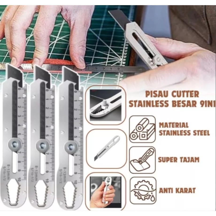 

Pisau Cutter Stainless Besi 9in1 Cutter Stainless Pemotong Kertas Tajam Anti Karat multifungsi Cutter pisau baja besar pisau set Cutter Pisau Pemotong Kertas