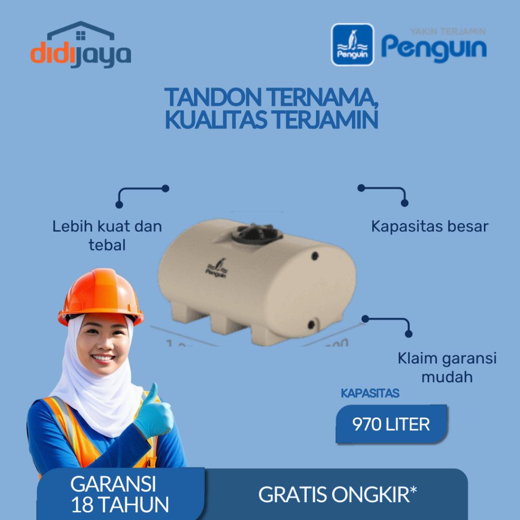 Tandon Air Horizontal Penguin TH 100 970 Liter | Toren Air | Tangki Air Horizontal Penguin