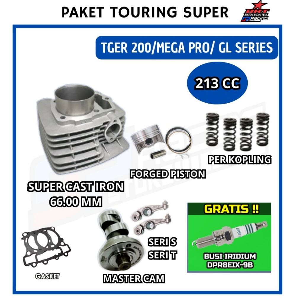 Paket Bore Up Tiger 200/Mega Pro Primus/GL-Blok- Piston-Master Cam-Per Kopling-BRT Paket Touring 2