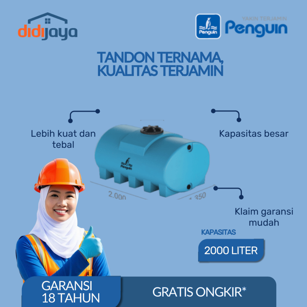 Tandon Air Horizontal Penguin TH 200 2000 Liter | Toren Air | Tangki Air Horizontal Penguin