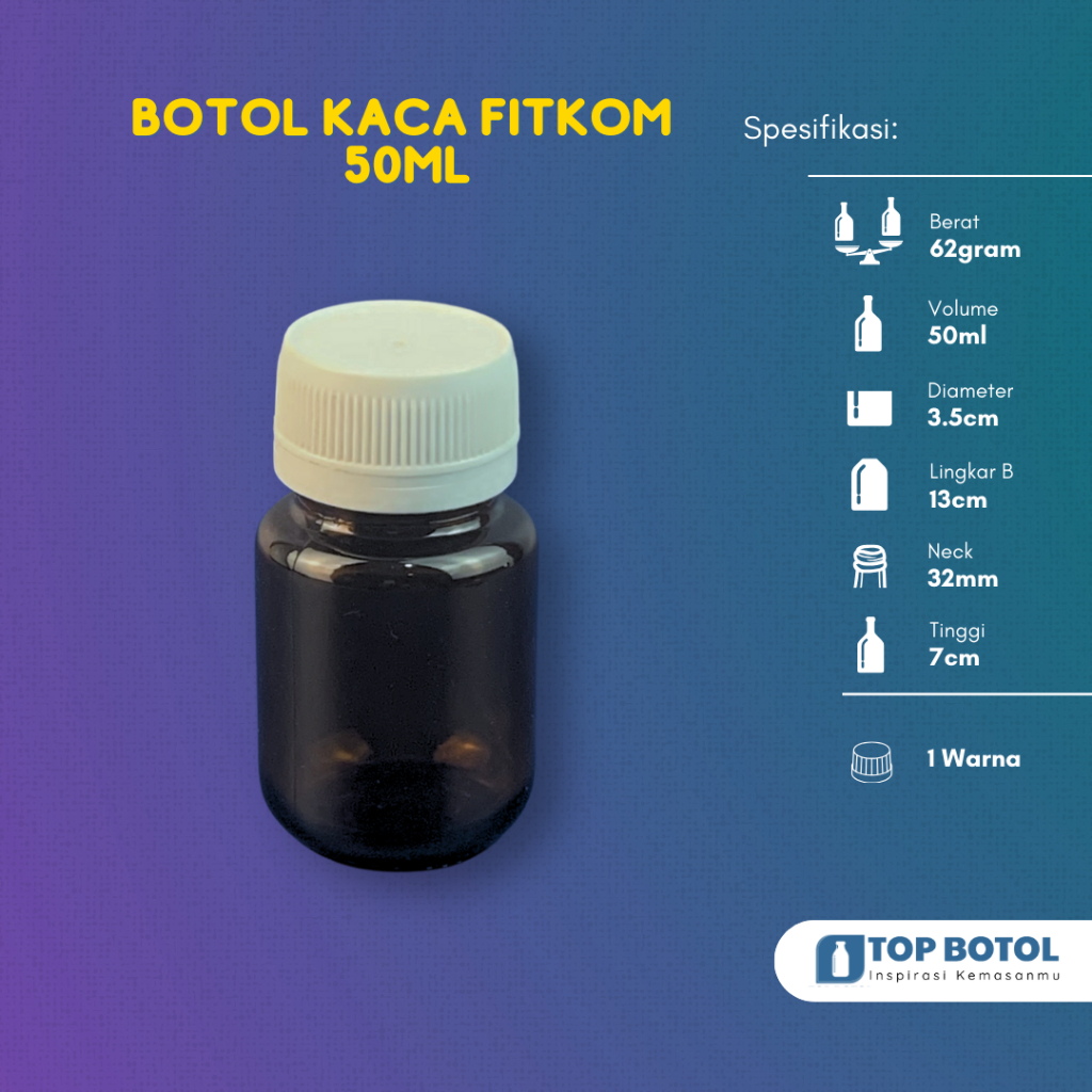 (Paket isi 30pcs) BOTOL VITCOM 50ML BOTOL KAPSUL 65ML AMBER BOTOL FITKOM 75ML BOTOL KAPSUL 50ML BOTO