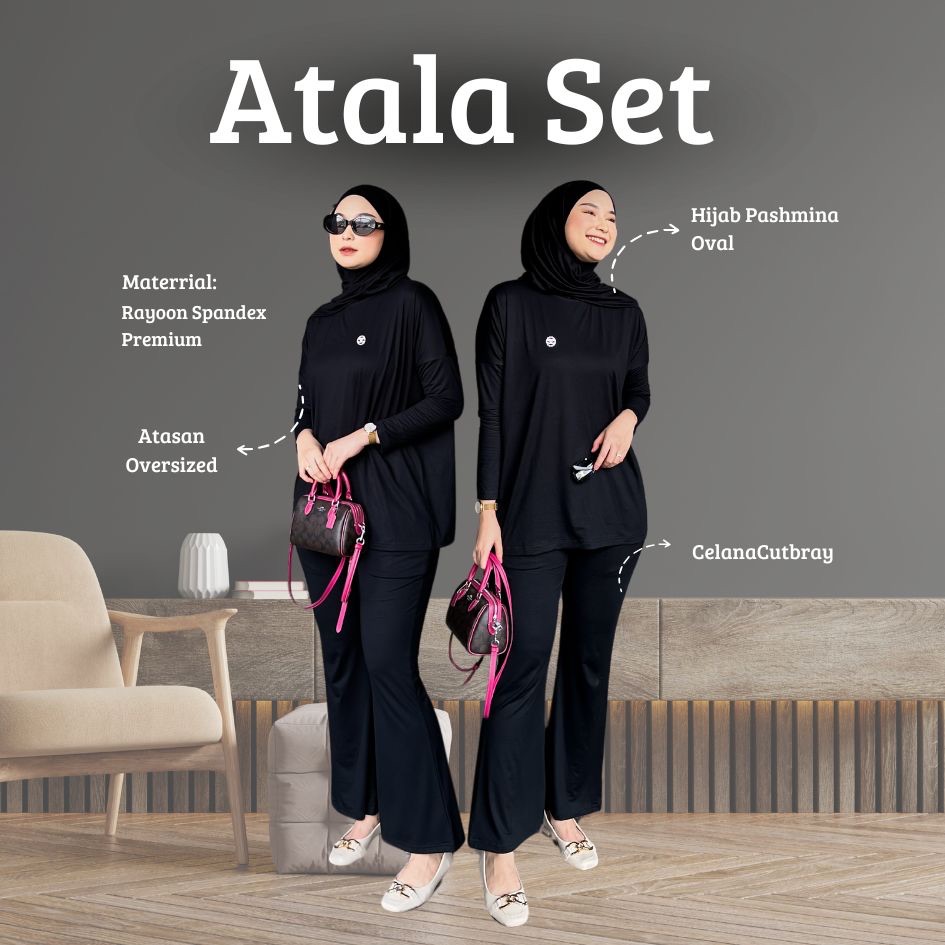 One Set Wanita Adem Rayon Spandex | Setelan Santai Kekinian | Baju Rumah Elegan | Atala 3in1 Set Bus