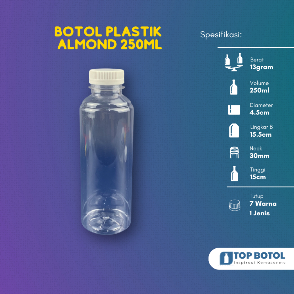 (PAKET ISI 18PCS) BOTOL ALMOND 250ML BOTOL PLASTIK 250ML SN BOTOL KEMASAN 250ML BOTOL MINUMAN KEKINI