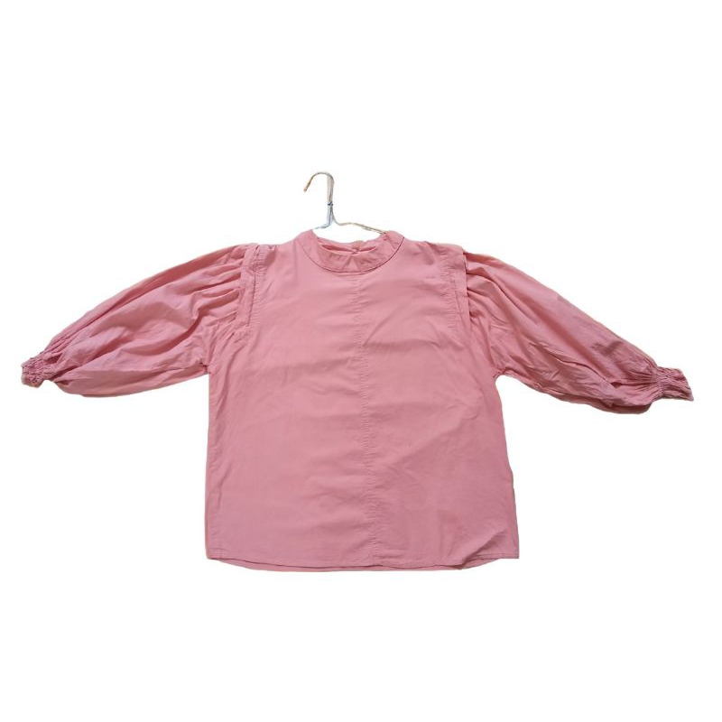 blouse pink lengan balon polos