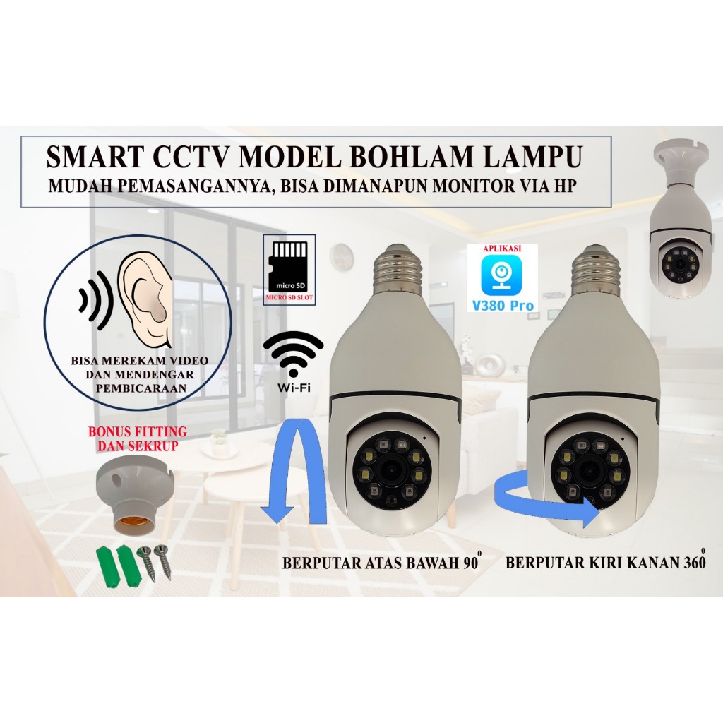 Smart Camera CCTV Bohlam V380Pro / V380 Panoramic IP CCTV 360