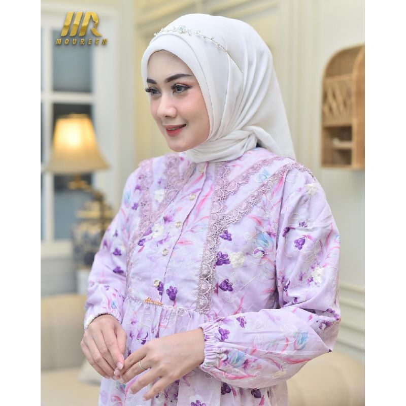 midi dress katun bordir terbaru-drees gamis katun bordir -full furing-gamis muslimah