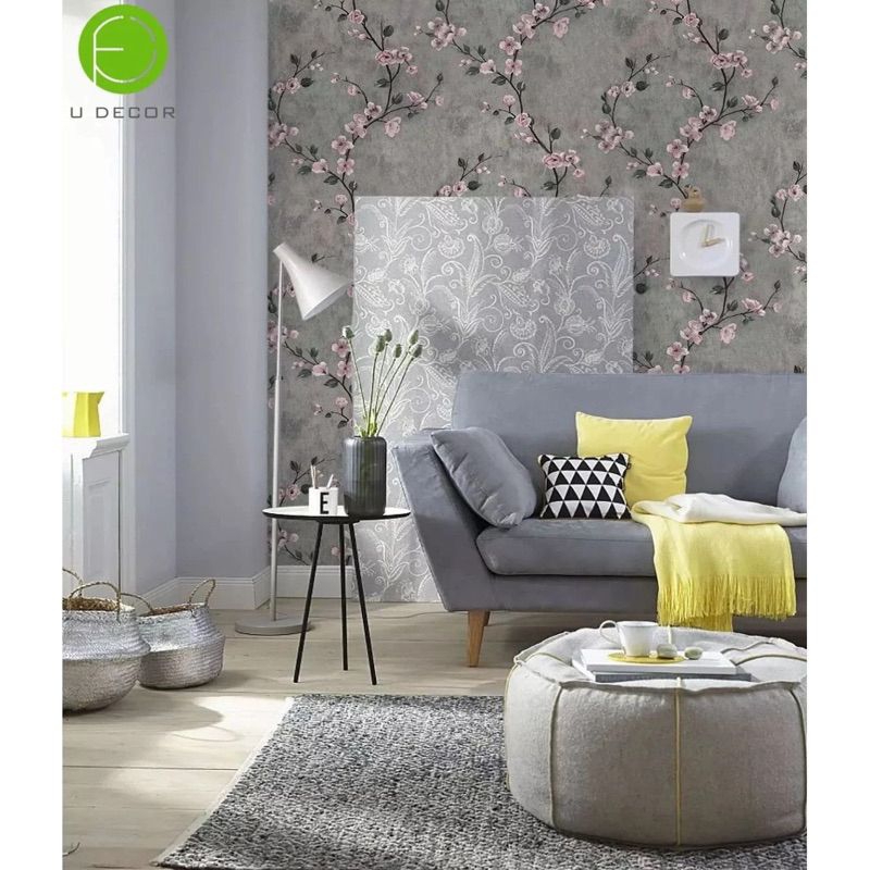 Wallpaper Stiker Dinding Motif Bunga Sakura Abu