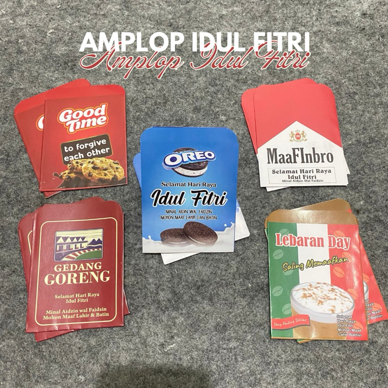 

Amplop Idul Fitril Motif Snack 1pack isi 10pcs Viral Unik Uang dilipat satu kali Kertas Art Paper Glossyu