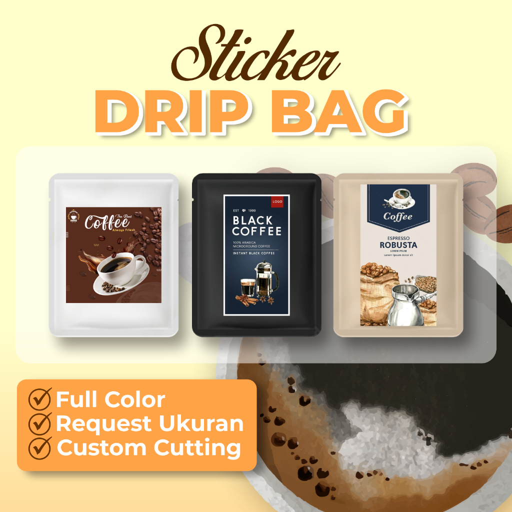 

Sticker DRIP BAG plus Cutting bisa custom ukuran di cetak full color