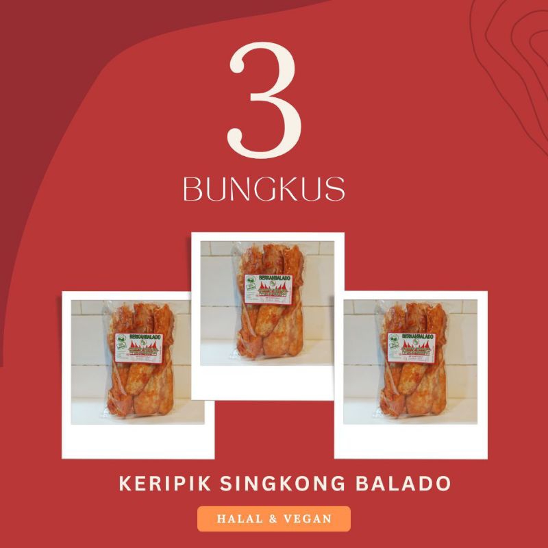 

ENAK Keripik singkong balado isi 3 bungkus Halal, Vegetarian (Allium Free) khas padang