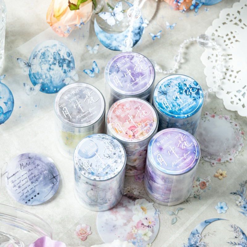 (1DD) washi tape selotip transparan kiss cut bulan bintang awan bunga flower cloud star moon pastel