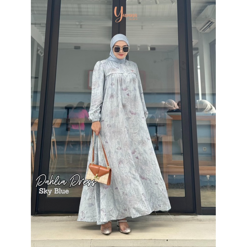 Dahlia Dress Sky Blue //gamis wanita muslim//gamis dress lebaran// gamis busui
