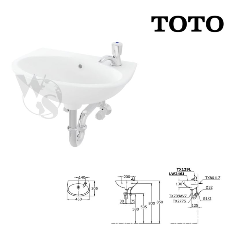 Wastafel TOTO LW246J | Wastafel Gantung Type LW 246 J