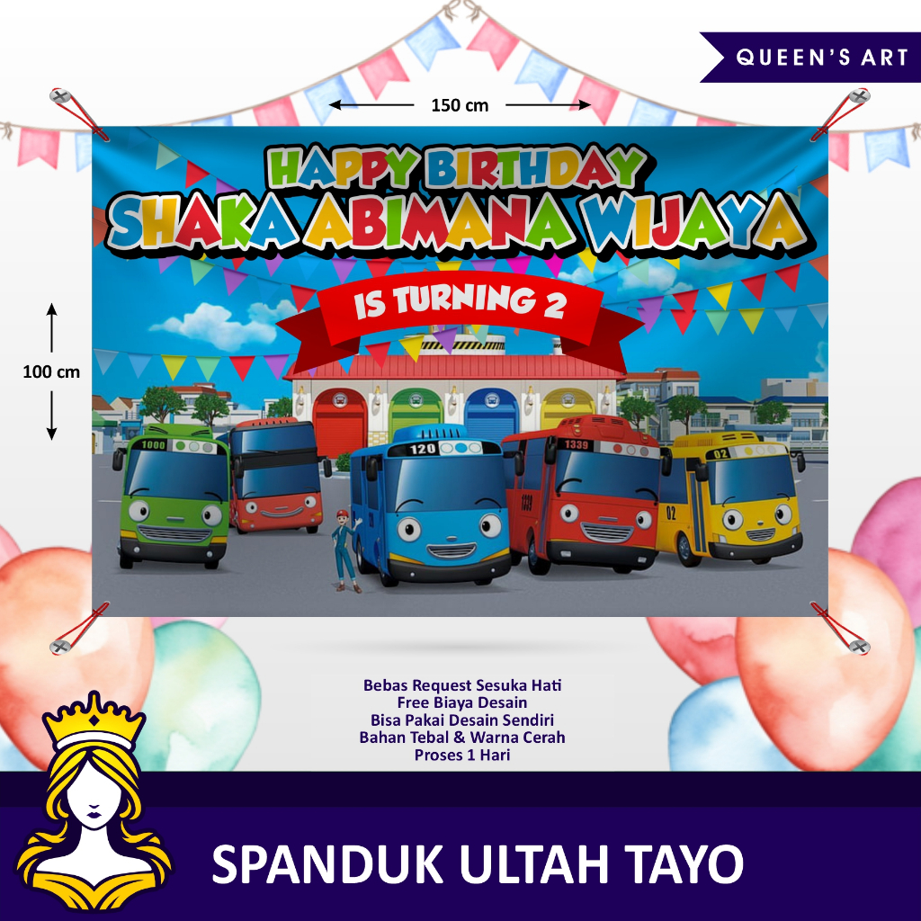 Spanduk ulang tahun anak tema tayo / spanduk ultah tayo / spanduk tayo / spanduk ultah