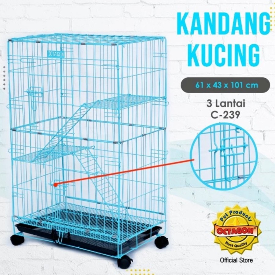 Kandang Kucing Octagon Tingkat 3 C-239/Kandang Kucing Kandang Lipat Tingkat Octagon c-239