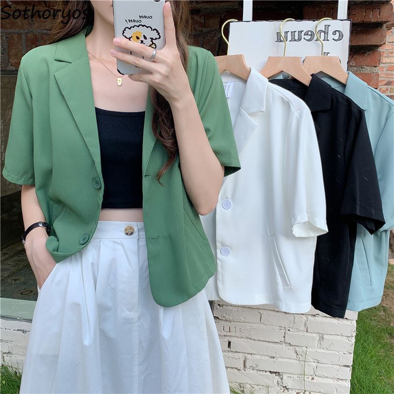 Blazer wanita Korea Casual Outer Lengan Pendek