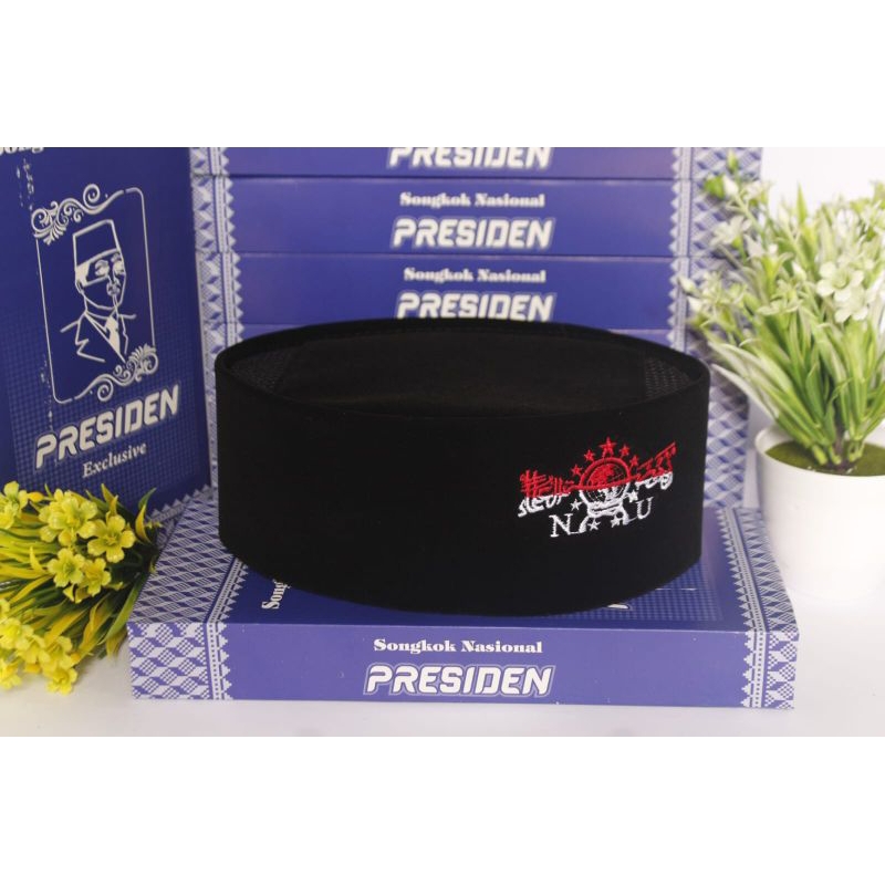 NU merah putih,peci hitam bordir NU merah putih peci songkok kopiah ber AC