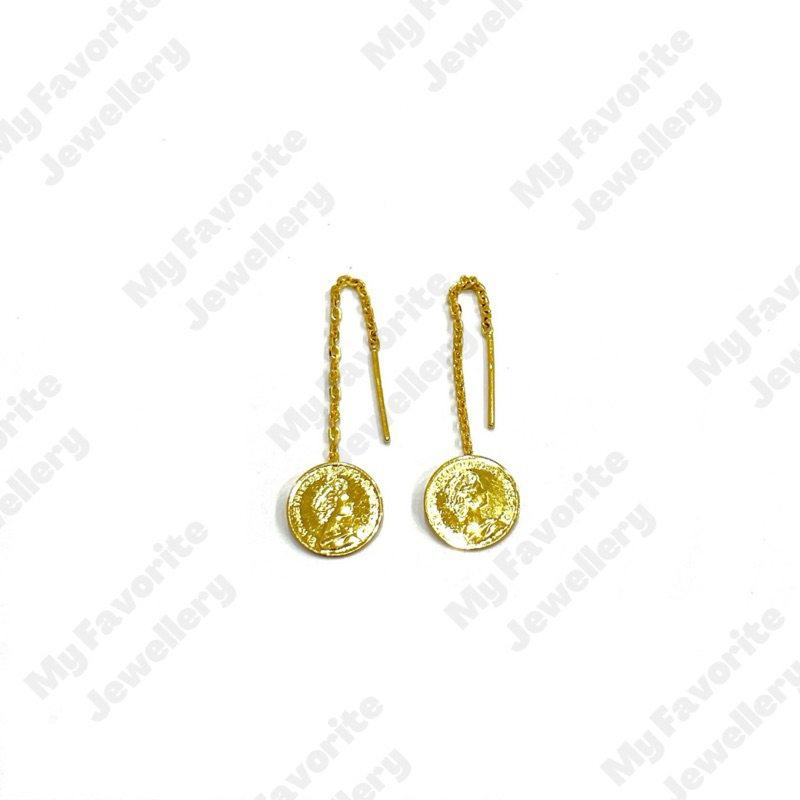 Anting Jarum Model Koin Anting Emas Asli Kadar 875