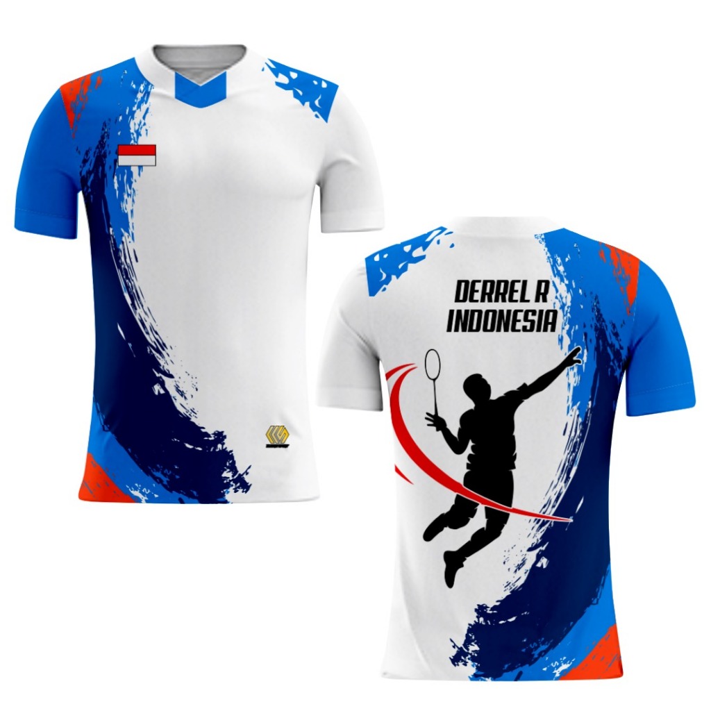 Jersey Badminton Putih Biru Muda Free Nameset