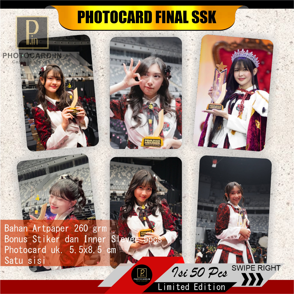 Photocard JKT48 Edisi Final SSK (Pegang Piala SSK) isi 50 pcs (Free Stiker dan Inner Slevee 5pcs) Un