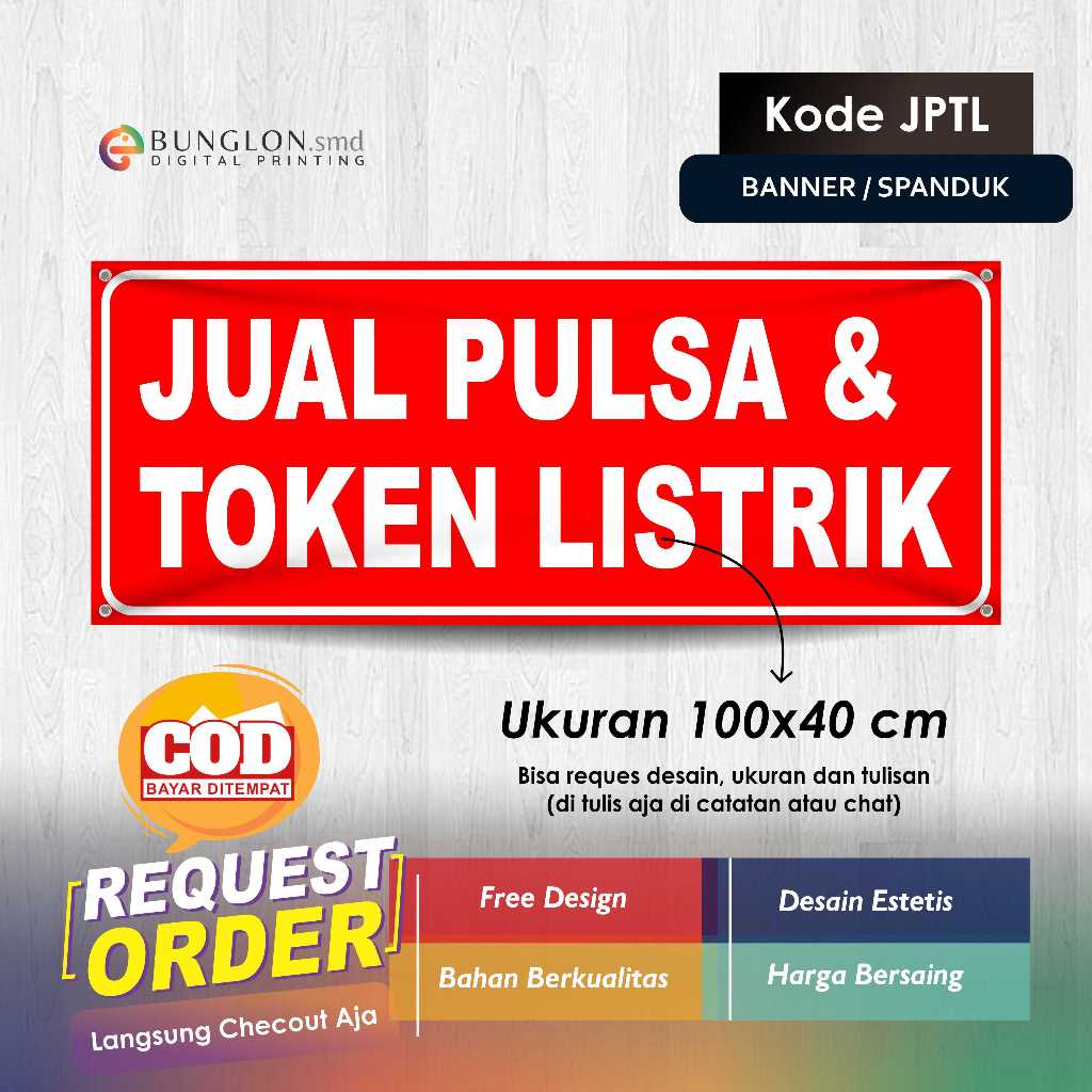 SPANDUK BANNER JUAL PULSA DAN TOKEN LISTRIK KODE JPTL MERAH