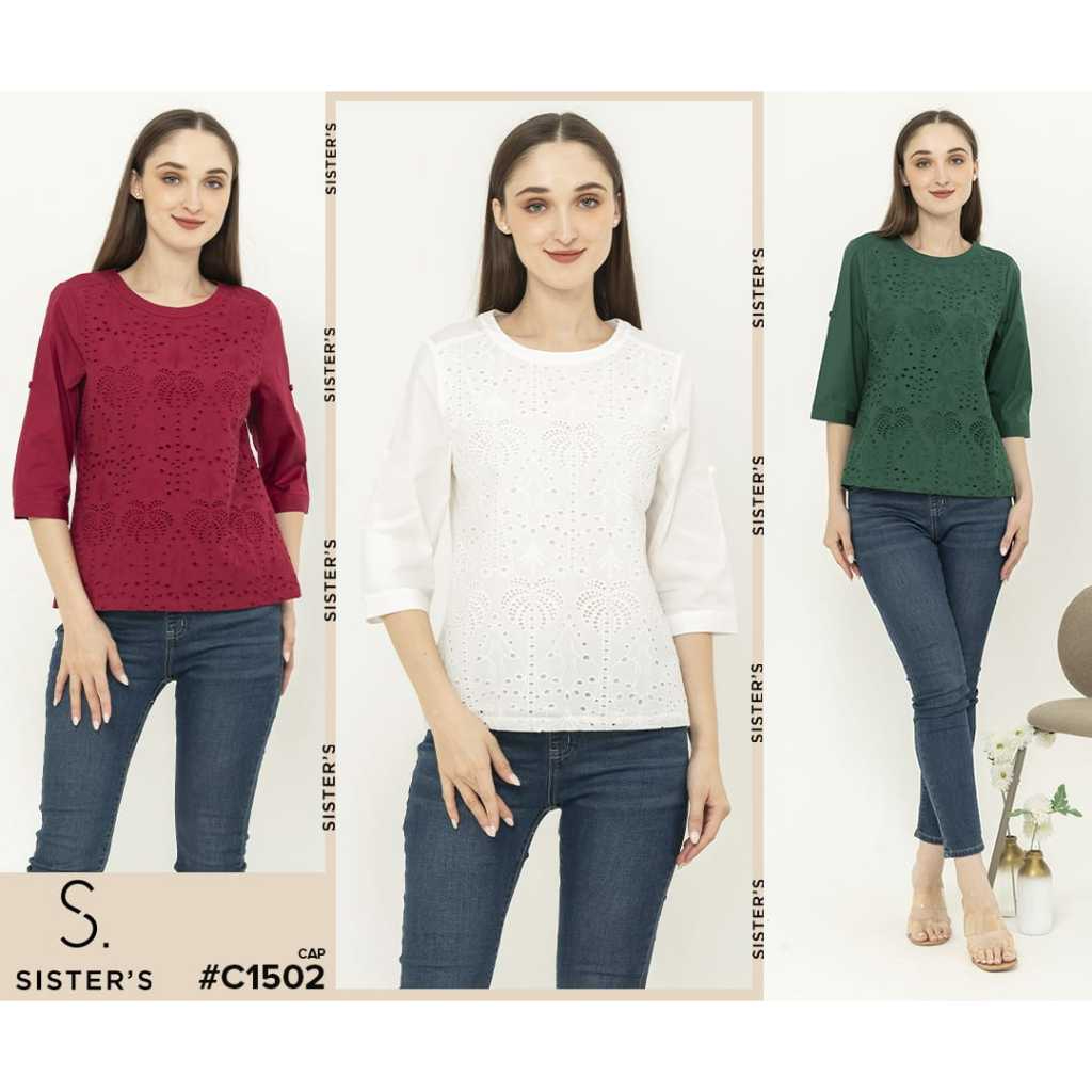 SISTERS Blouse Brukat Katun Panjang Wanita 1502 (M-5XL)