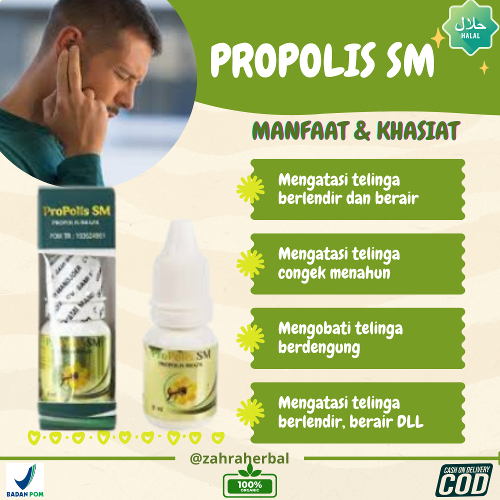 PROPOLIS SM - Obat Tetes Telinga Cairan Obat Telinga Berdengung, Telinga Tuli, Telinga Berair