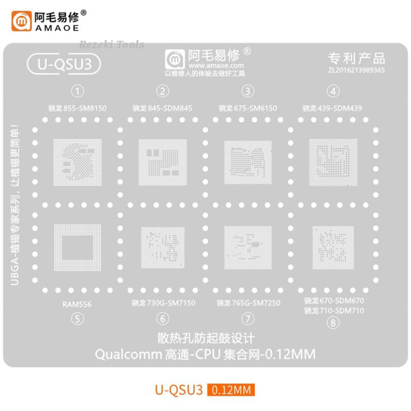 Cetakan IC Amaoe U-QSU3 Qualcomm Cpu sm8150, sdm845, sm6150, sdm439, sm7150, sm7250, sdm670, sdm710,