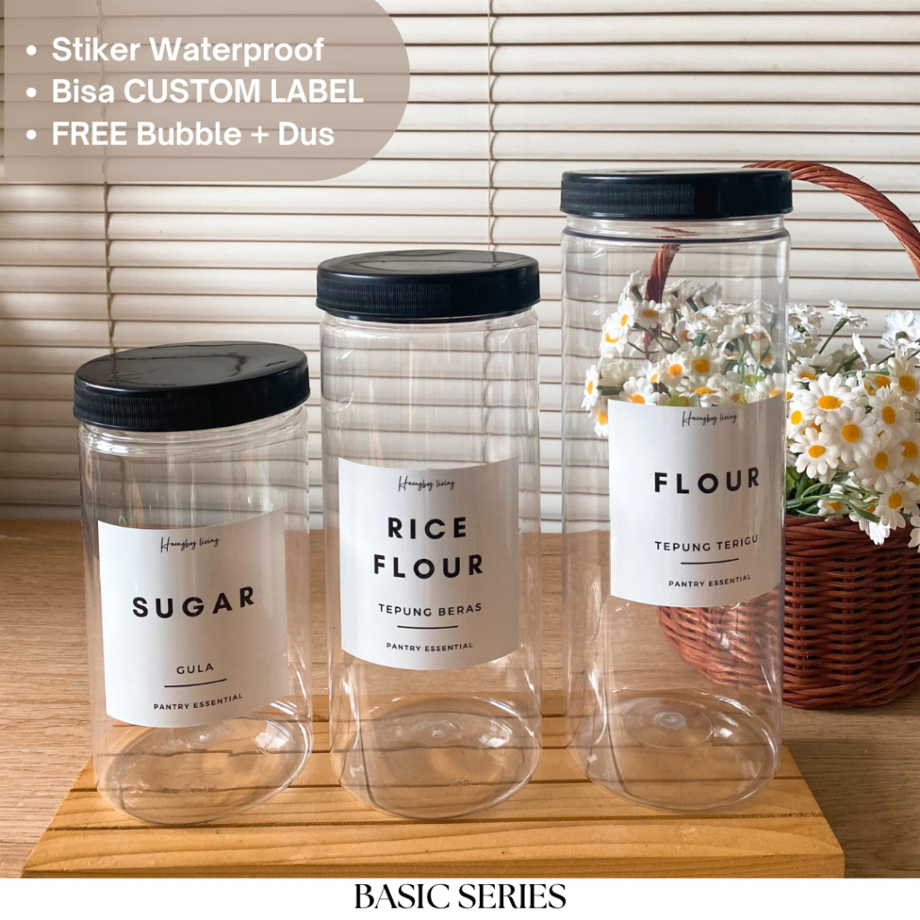 Toples Penyimpanan Estetik Tempat Wadah Gula Tepung Free Stiker Label  Organizer Aesthetic Tutup HIT