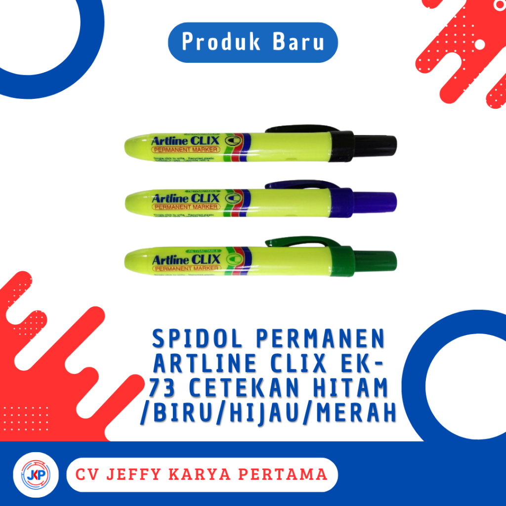

Spidol Permanen Artline Clix EK-73 Cetekan Hitam/Biru/Hijau/Merah