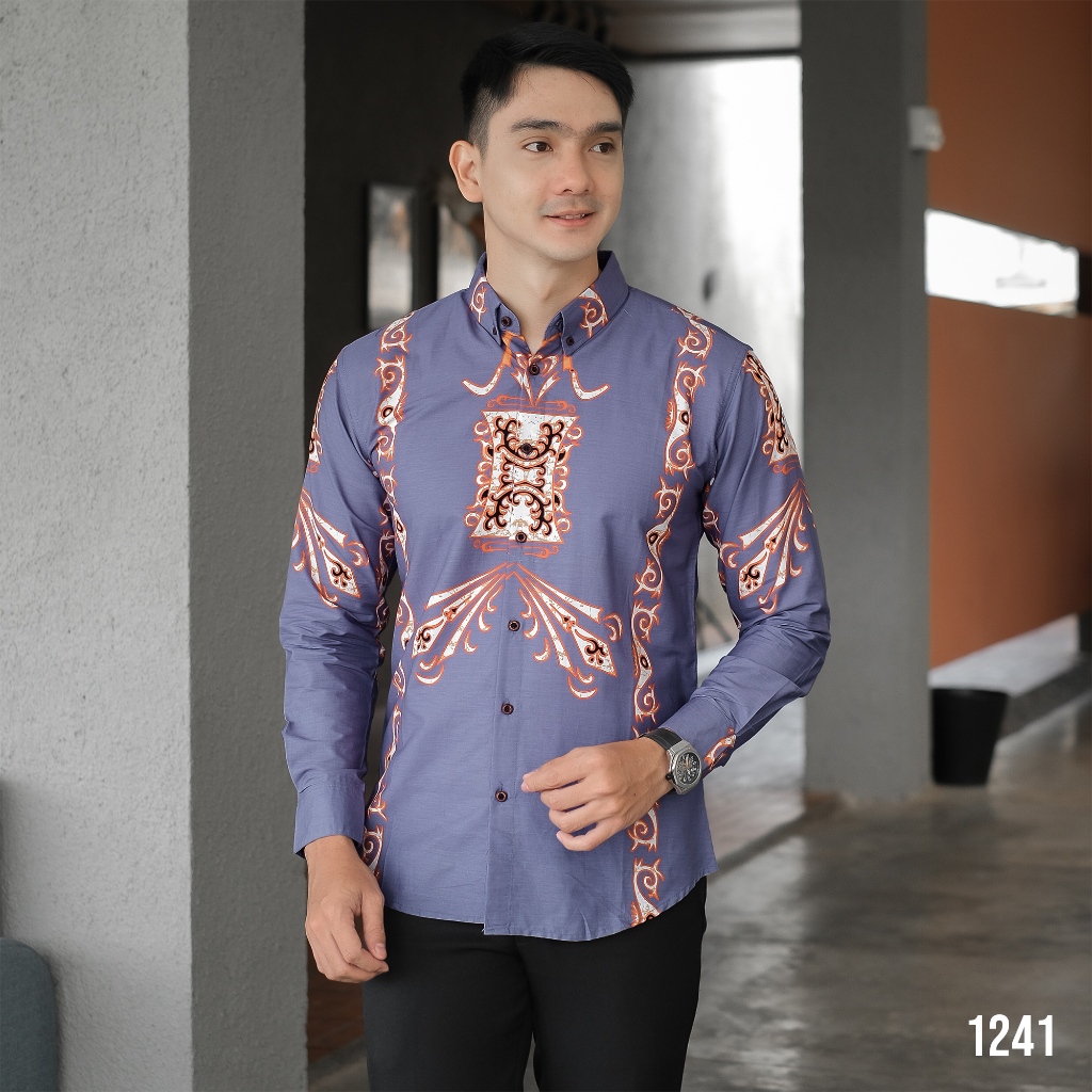 DGM Batik Pria Lilac Lengan Panjang Premium Motif Belati 1241
