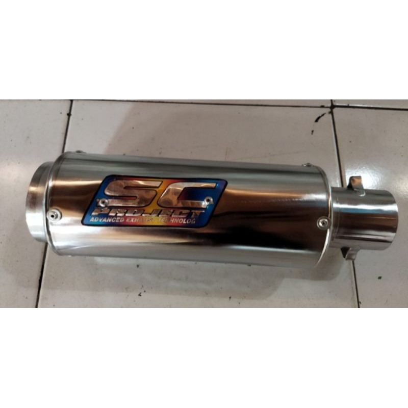 Slincer Knalpot SC Project full Chrome inlet 50mm Saringan Spiral