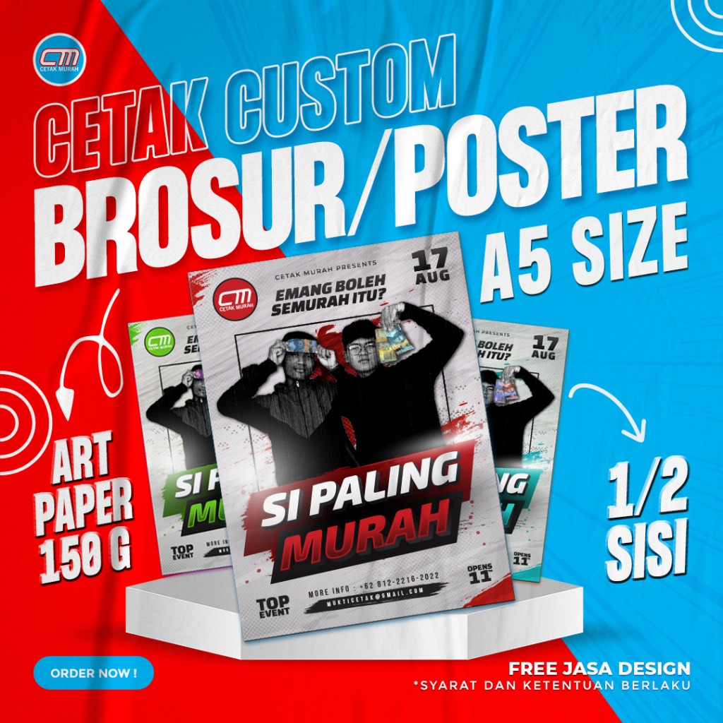 

Cetak Brosur/Ukuran A5/Bahan Art paper 150g/Murah