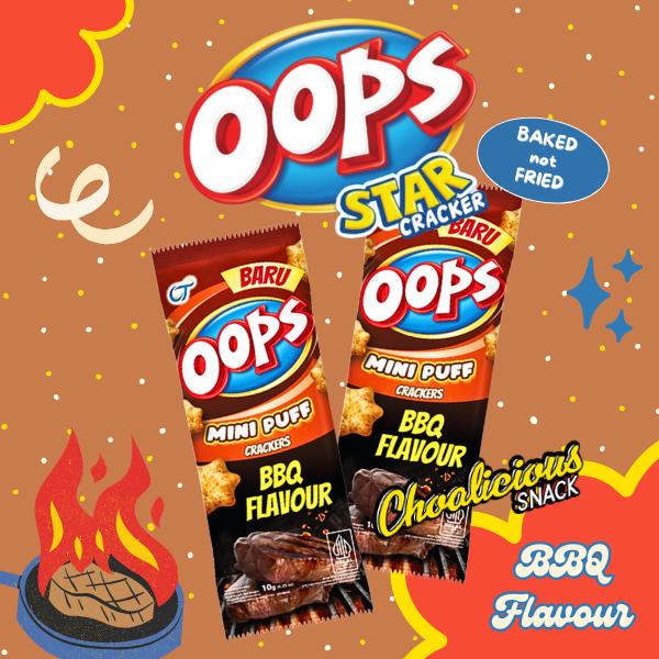 

OOPS Star Cracker Mini Puff Biskuit Cracker Snack Rasa BBQ @10 gram