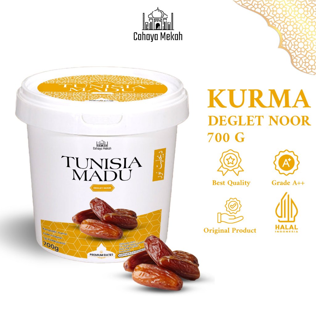 

Cahaya Mekah Kurma Tunisia Madu Ember 700gr Deglet Noor Honey Premium Original High Quality