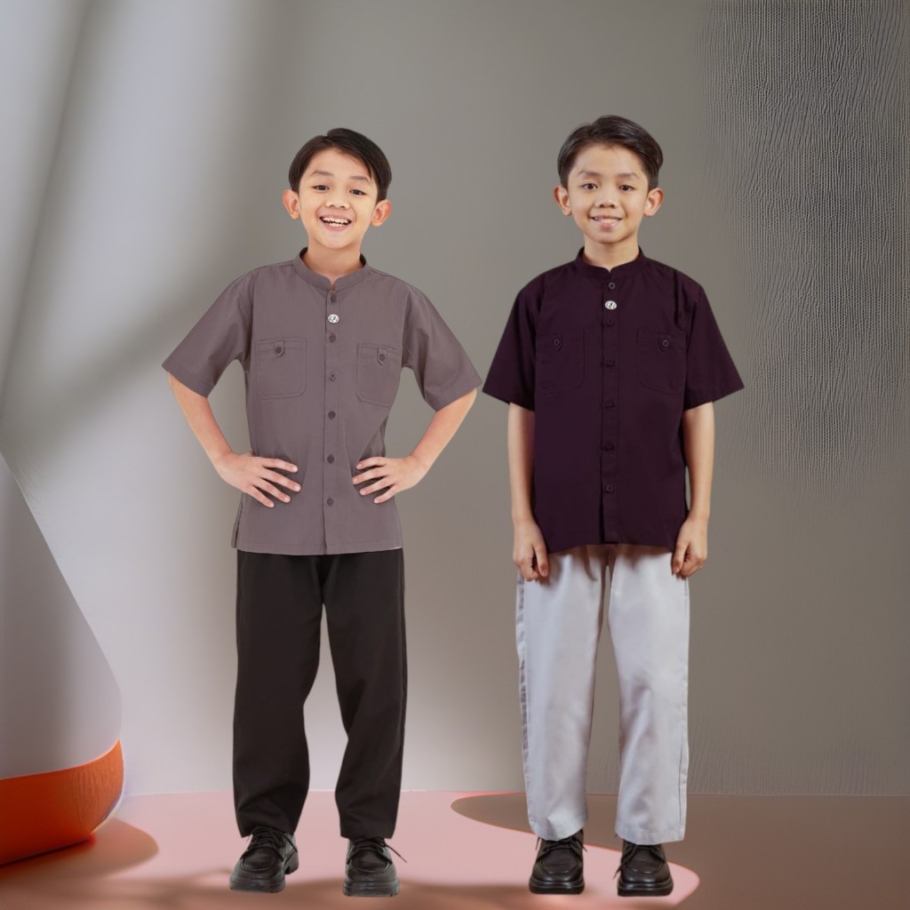 SETELAN KOKO ANAK LENGAN PENDEK WARNA BURGUNDY MAROON UNGU LILAC PURPLE ORLIN BY NIBRAS FASHION BAJU