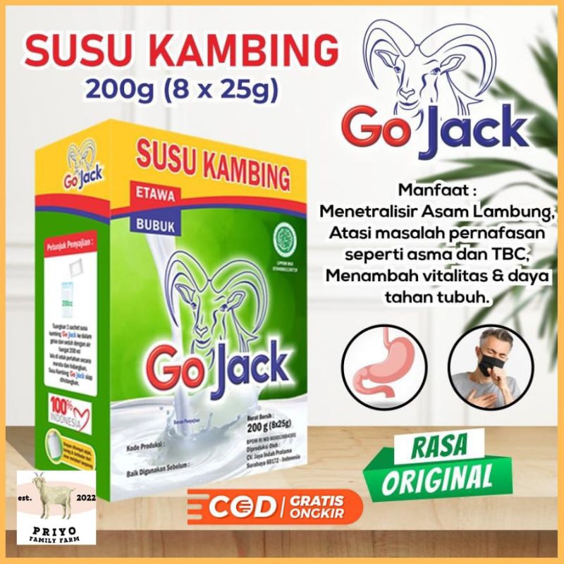 

Minuman Susu Kambing Asli Murni Etawa Go Jack 200g Original 100% Untuk Terapi Tulang Sendi Mengobati Pegal Linu Syaraf Kejepit Asam Lambung