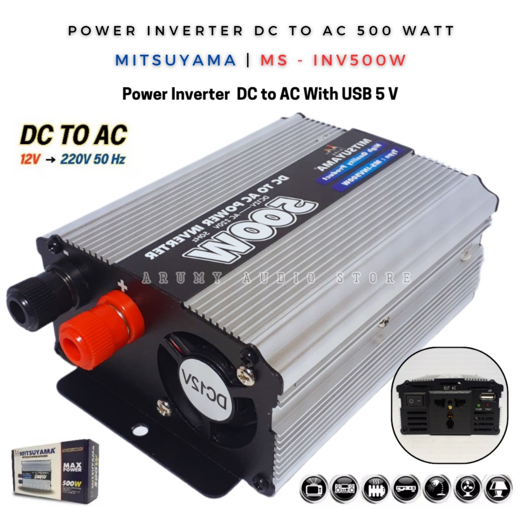 Power Inverter Mitsuyama (MS-INV500W)  DC to AC 500 Watt 500 Wat Merk | / Inverter DC ke AC 500W Inv