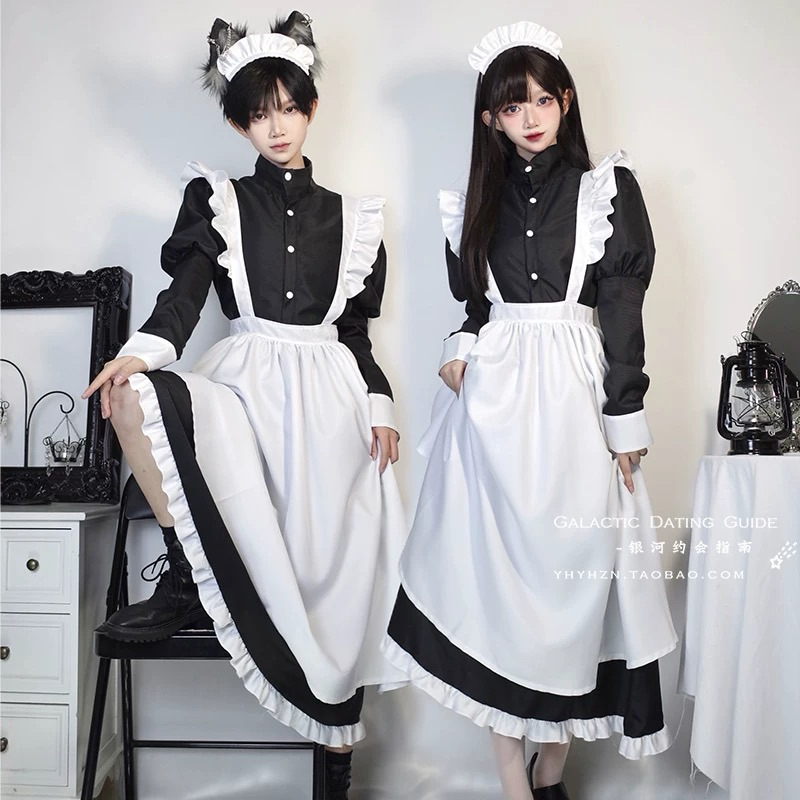 【Rollenz】Ready Maid Cosplay Costume Long French Maid Lolita Kostum Pelayan