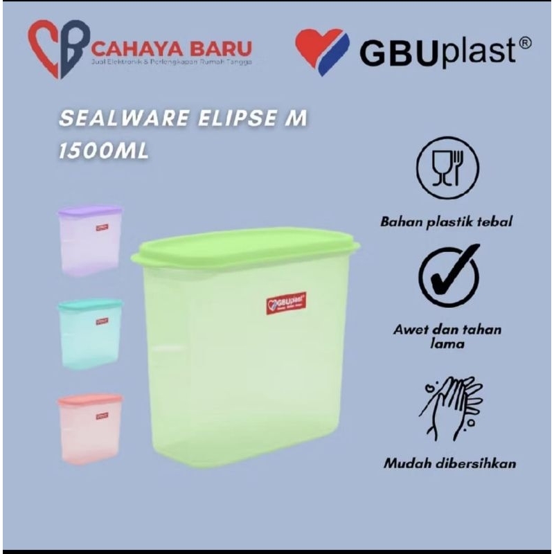 GBU Toples Elipse Medium GBU Warna / Sealware warna 1500ml (satuan) / elips / wadah makanan / cemila