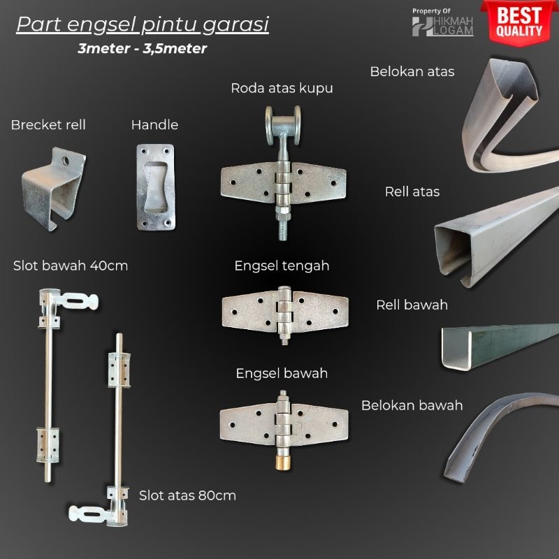 Part Engsel Pintu Garasi Tikung Panjang 3meter - 3,5meter Type kupu polos & kupu DOP