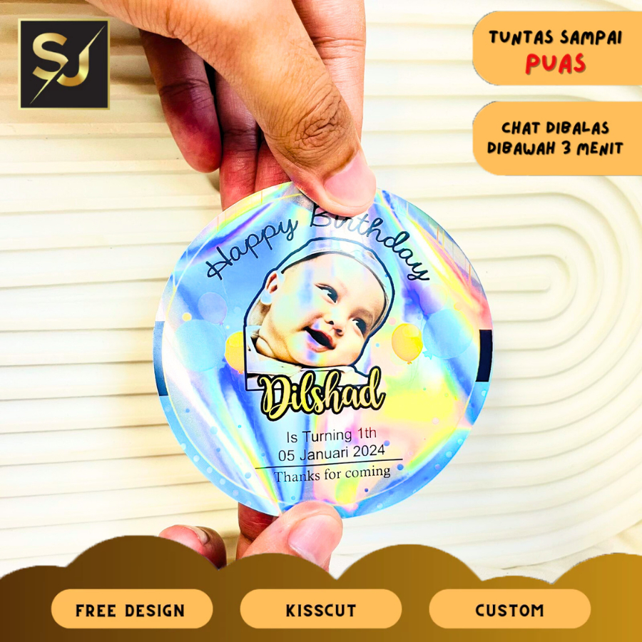 

2-4 Hologram Stiker Ulang Tahun Sticker Label Undang Happy Birthday Uk.Kecil Sangjaya Free Design