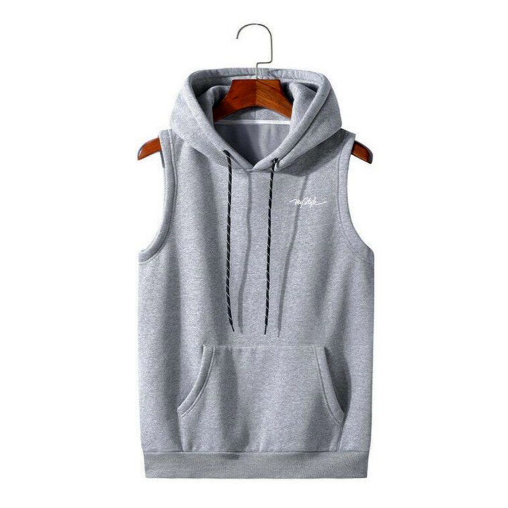 Rompi hoodie pria kain fleece tebal