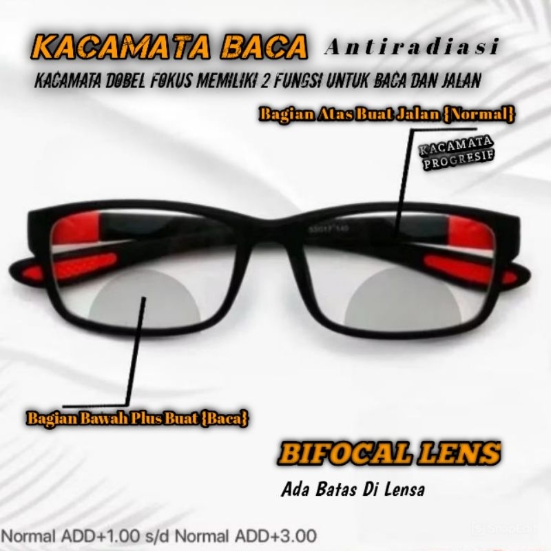 Kacamata Dobel Fokus Dan Jalan Sporty Pria/Wanita | Kacamata Baca Plus Dobel Fokus Antiradiasi | Fra