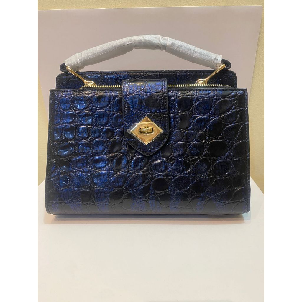 Tas import wanita terbaru, ala Korea, croco, hitam biru #9055