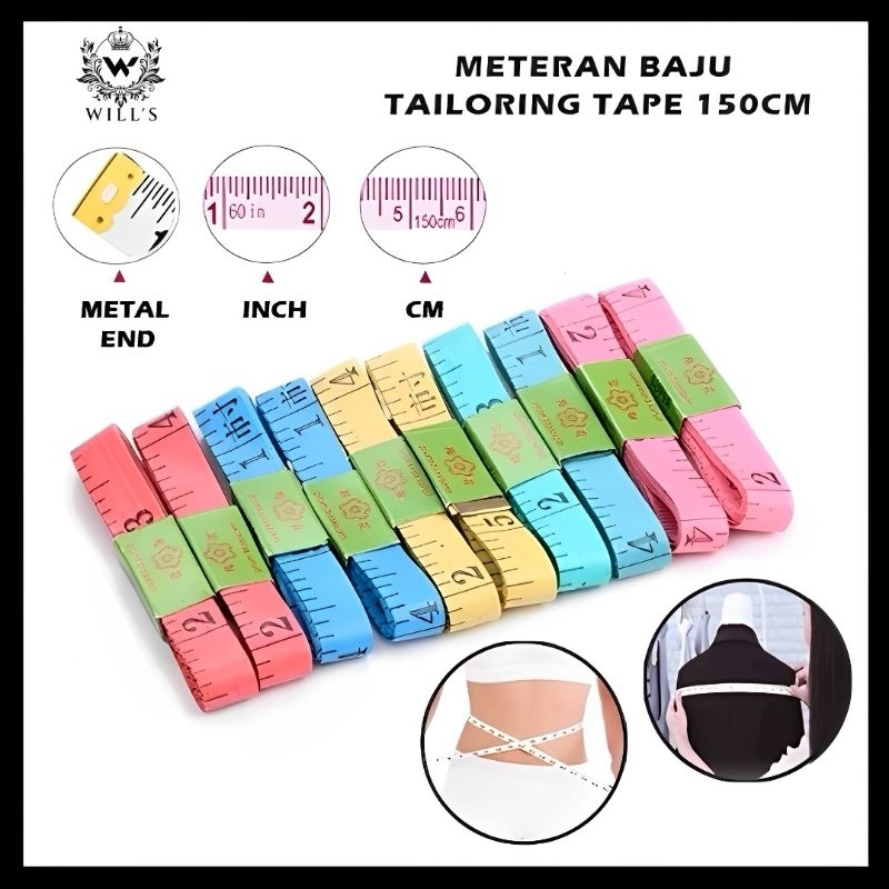 KITCHENWARE Meteran Baju Alat Ukur Badan Kain Tukang Jahit 150cm Pita Pengukur Mini Panjang Jarak Ti