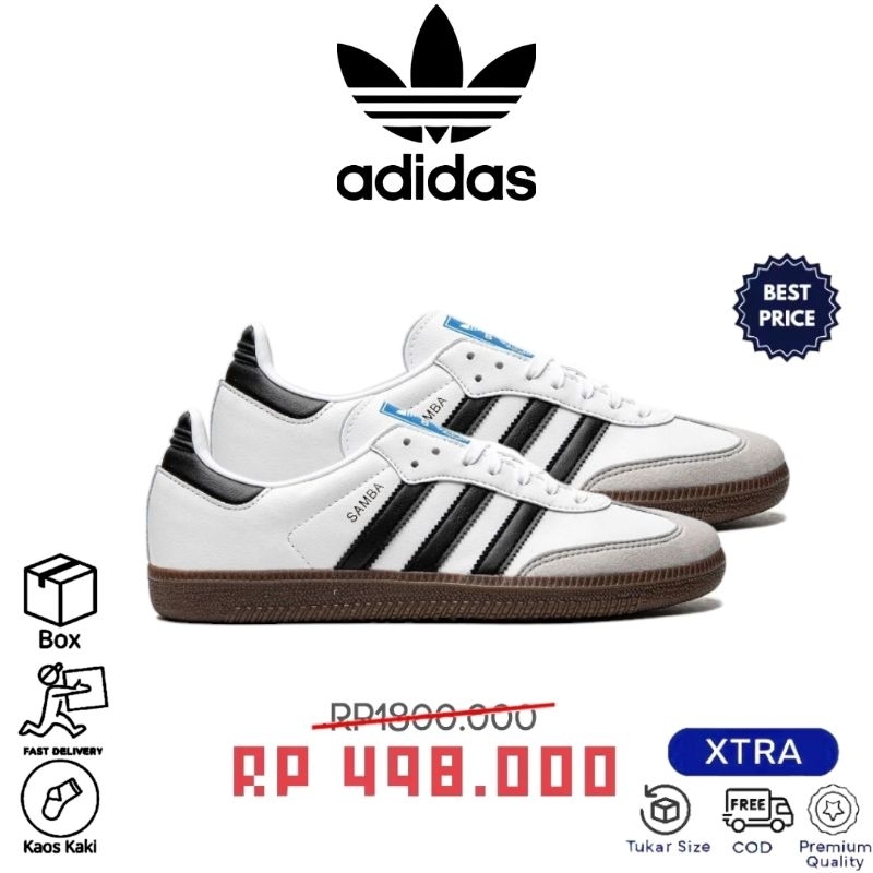 (COD) Adidas Samba OG Vegan White Black 36-44 Sepatu Sneakers Casual Adidas Samba Putih Hitam Putih 